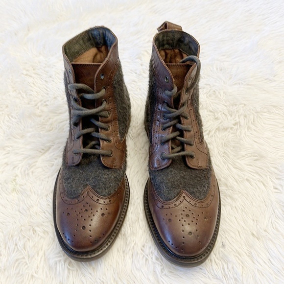 Kenneth Cole Reaction Brown Grey Wool Ankle Boot wingtip leather men size 8 - Picture 2 of 7